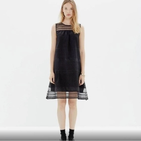 Madewell Black Dusk Sheer Dress Embroidered Silhouette Organza Lined Shift Sz 6 - Picture 2 of 11